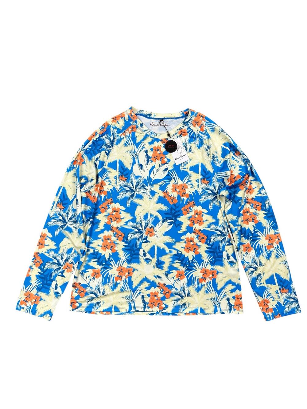 Robert Graham Tropical Forest Sun Protection UPF 50+ Rashguard Tee Azure — 2XL
